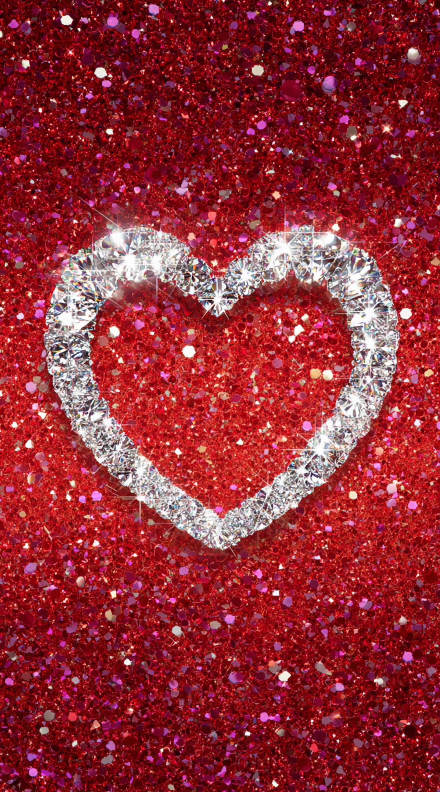 Luxury White Diamond Heart Glam Digital Wallpaper by SPA Creatives